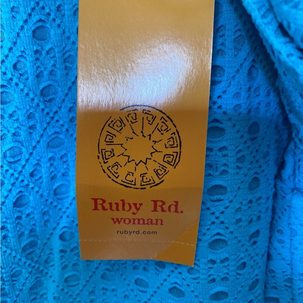 Ruby Rd. Turquoise Eyelet Knit Boatneck Top - Picture 4 of 5